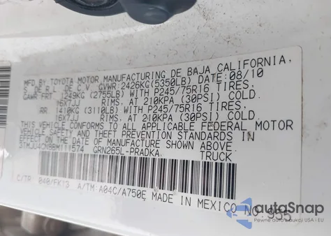 2011 Toyota Tacoma Prerunner V6 z USA, uszkodzony, nr VIN 3TMJU4GN8BM111574